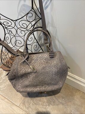 ABRO Woven Leather Satchel NWOT • Taupe/Grey • Large • Crossbody